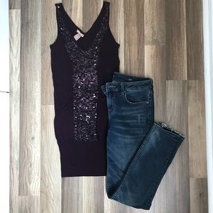 Plum sequined sweater blouse. Size small.